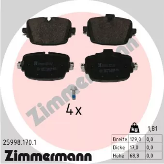 Jeu de 4 plaquettes de frein arrière ZIMMERMANN 25998.170.1