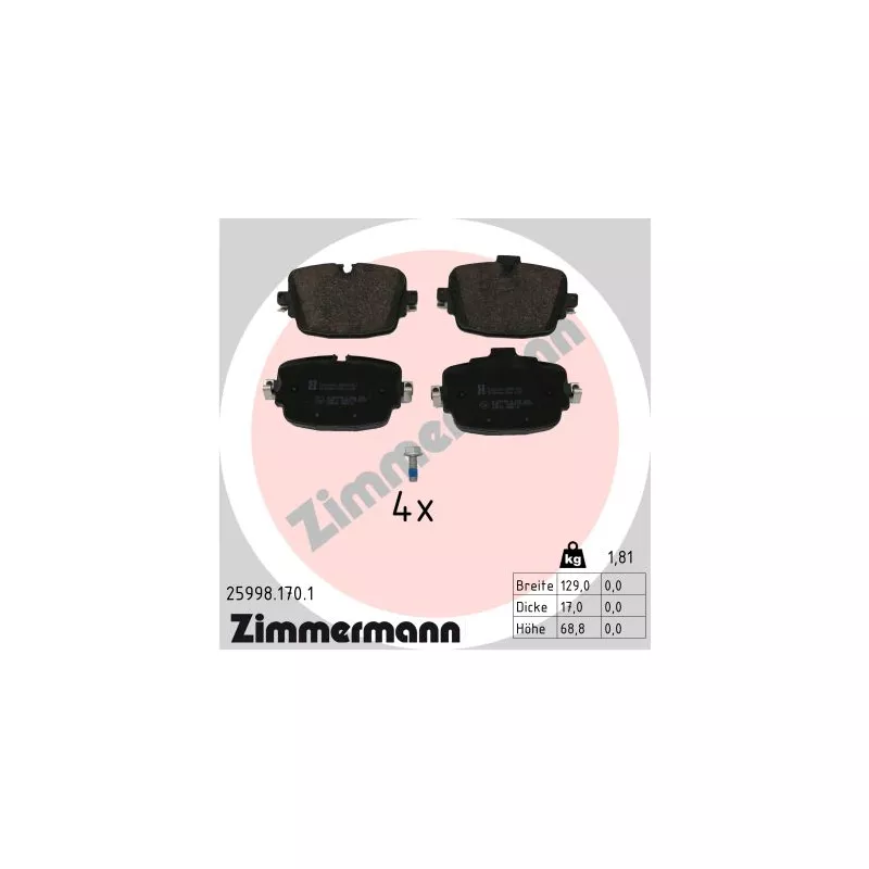 Jeu de 4 plaquettes de frein arrière ZIMMERMANN 25998.170.1