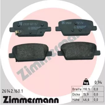 Jeu de 4 plaquettes de frein arrière ZIMMERMANN 26142.160.1