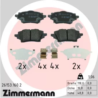 Jeu de 4 plaquettes de frein arrière ZIMMERMANN 26153.160.2