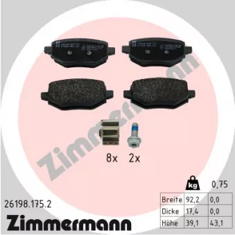 Jeu de 4 plaquettes de frein arrière ZIMMERMANN 26198.175.2