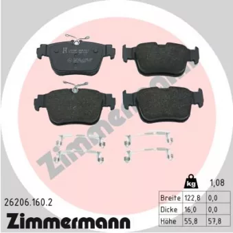 Jeu de 4 plaquettes de frein arrière ZIMMERMANN 26206.160.2