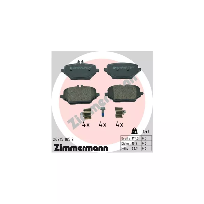 Jeu de 4 plaquettes de frein arrière ZIMMERMANN 26215.185.2