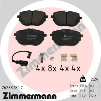 Jeu de 4 plaquettes de frein avant ZIMMERMANN 26268.180.2