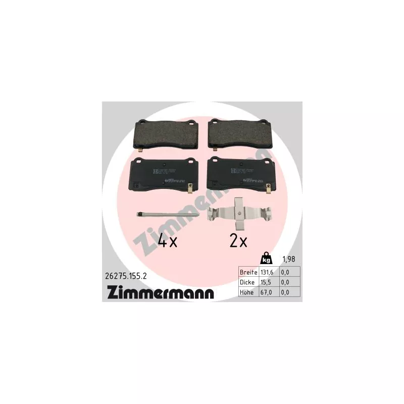 Jeu de 4 plaquettes de frein avant ZIMMERMANN 26275.155.2