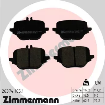 Jeu de 4 plaquettes de frein arrière ZIMMERMANN 26374.165.1