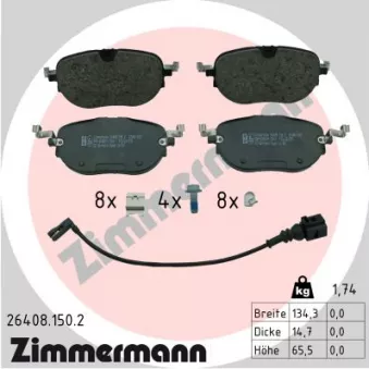Jeu de 4 plaquettes de frein avant ZIMMERMANN 26408.150.2