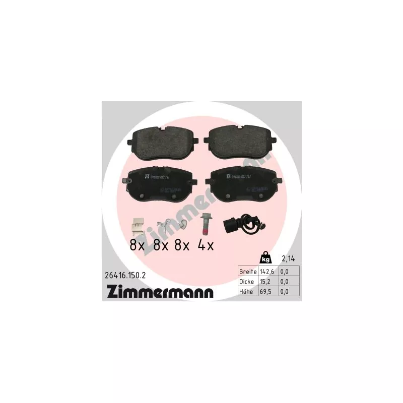 Jeu de 4 plaquettes de frein avant ZIMMERMANN 26416.150.2