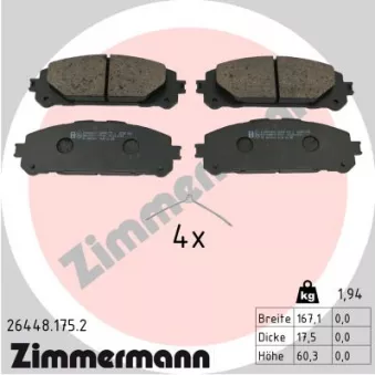 Jeu de 4 plaquettes de frein avant ZIMMERMANN 26448.175.2