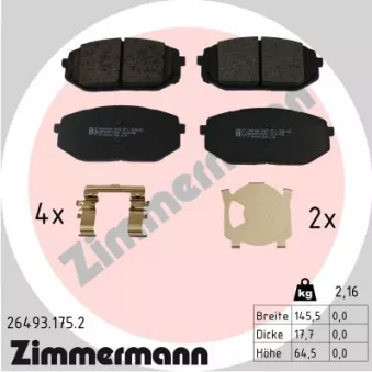 Jeu de 4 plaquettes de frein avant ZIMMERMANN 26493.175.2