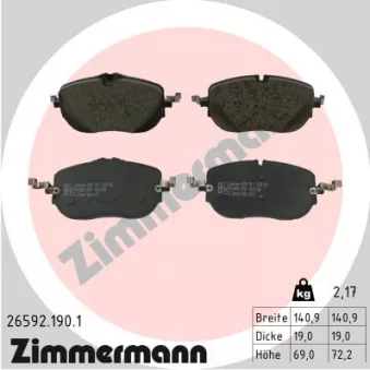 Jeu de 4 plaquettes de frein avant ZIMMERMANN 26592.190.1