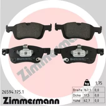 Jeu de 4 plaquettes de frein avant ZIMMERMANN 26594.175.1
