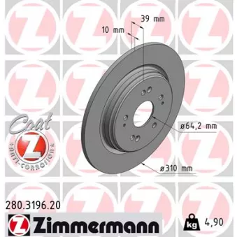 Jeu de 2 disques de frein arrière ZIMMERMANN 280.3196.20