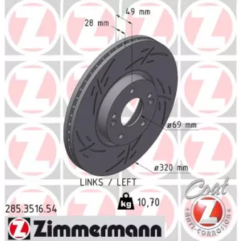 Disque de frein arrière gauche ZIMMERMANN 285.3516.54