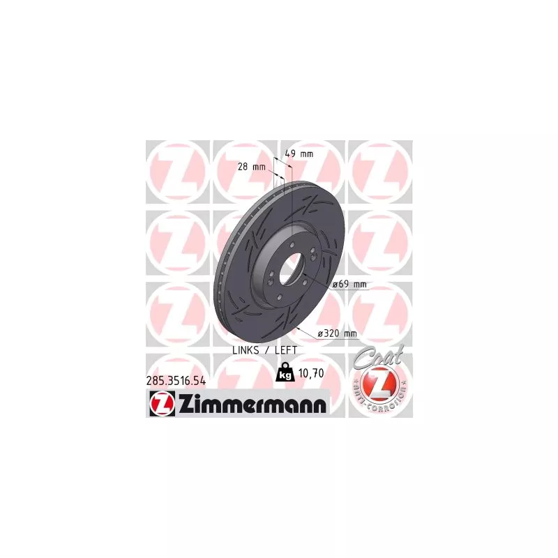 Disque de frein arrière gauche ZIMMERMANN 285.3516.54