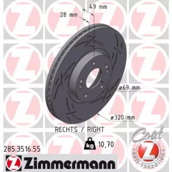 Disque de frein arrière droit ZIMMERMANN 285.3516.55
