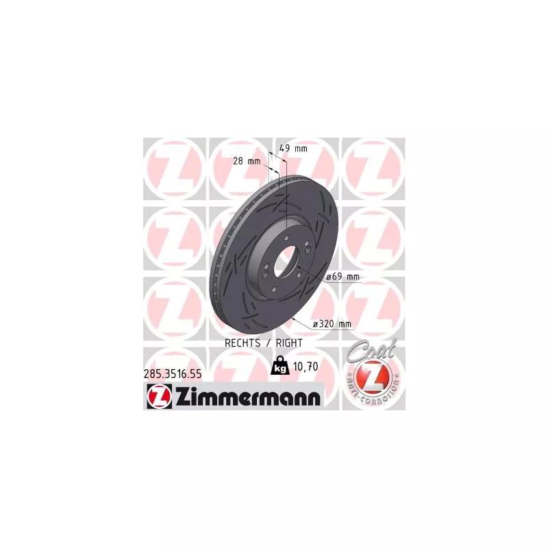 Disque de frein arrière droit ZIMMERMANN 285.3516.55