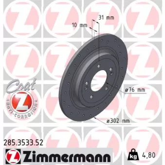 Jeu de 2 disques de frein arrière ZIMMERMANN 285.3533.52