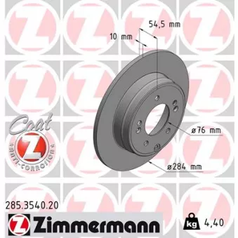 Jeu de 2 disques de frein arrière ZIMMERMANN 285.3540.20