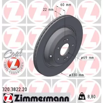 Jeu de 2 disques de frein arrière ZIMMERMANN 320.3822.20