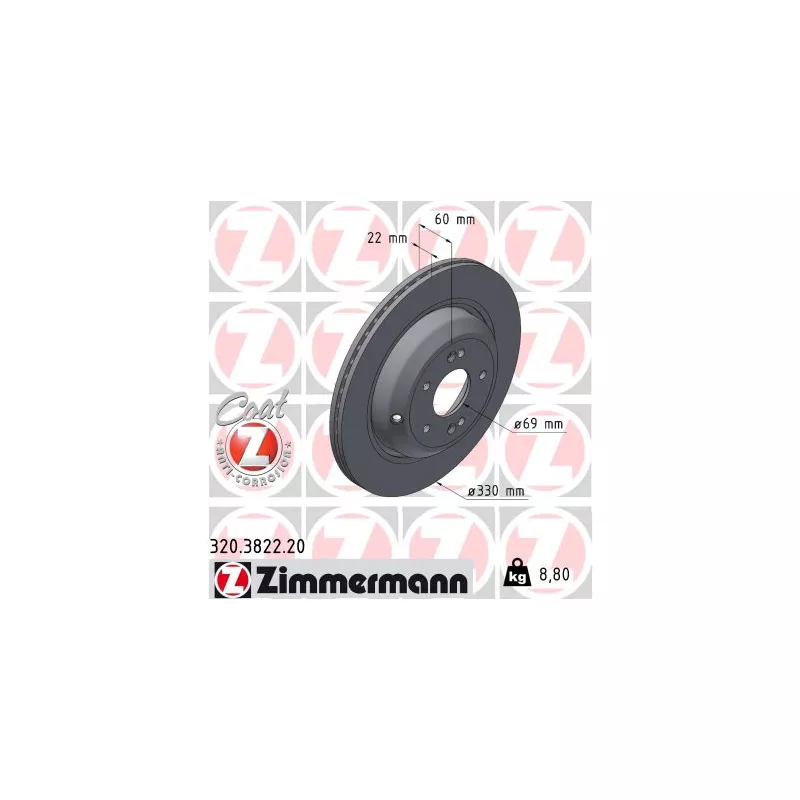 Jeu de 2 disques de frein arrière ZIMMERMANN 320.3822.20