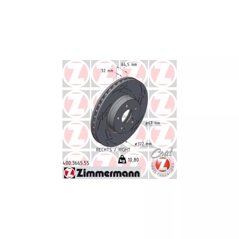 Disque de frein arrière droit ZIMMERMANN 400.3664.55