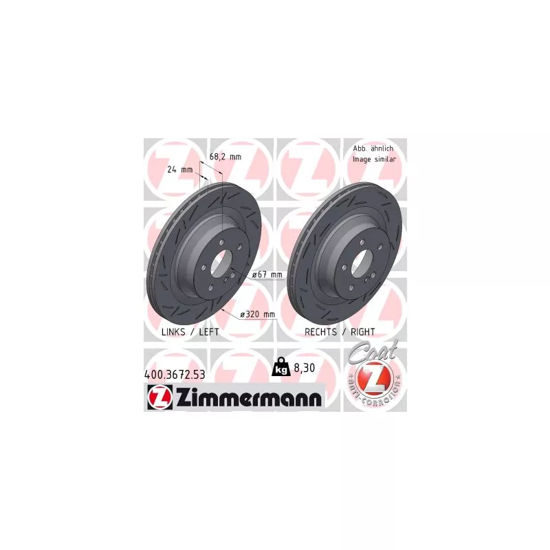 Jeu de 2 disques de frein arrière ZIMMERMANN 400.3672.53