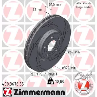 Disque de frein arrière droit ZIMMERMANN 400.3676.55