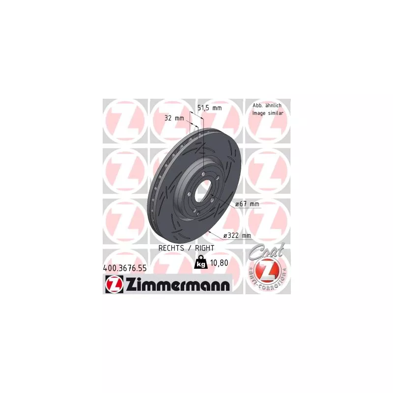 Disque de frein arrière droit ZIMMERMANN 400.3676.55