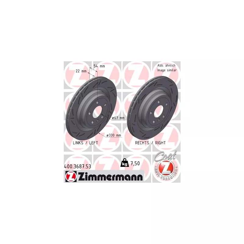 Jeu de 2 disques de frein arrière ZIMMERMANN 400.3687.53