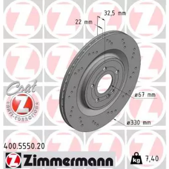Jeu de 2 disques de frein arrière ZIMMERMANN 400.5550.20