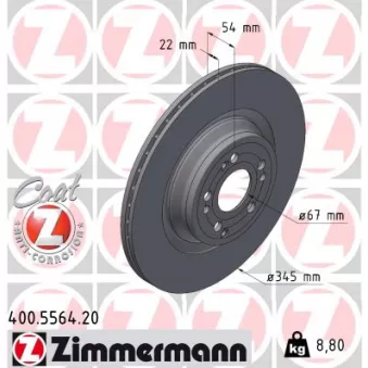 Jeu de 2 disques de frein arrière ZIMMERMANN 400.5564.20