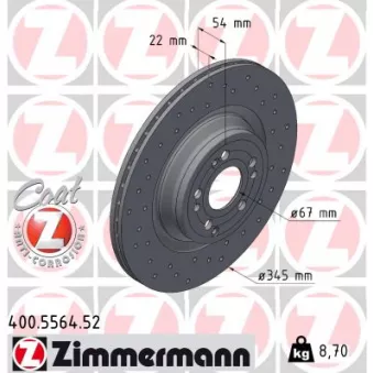 Jeu de 2 disques de frein arrière ZIMMERMANN 400.5564.52