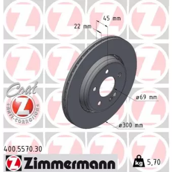Jeu de 2 disques de frein arrière ZIMMERMANN 400.5570.30