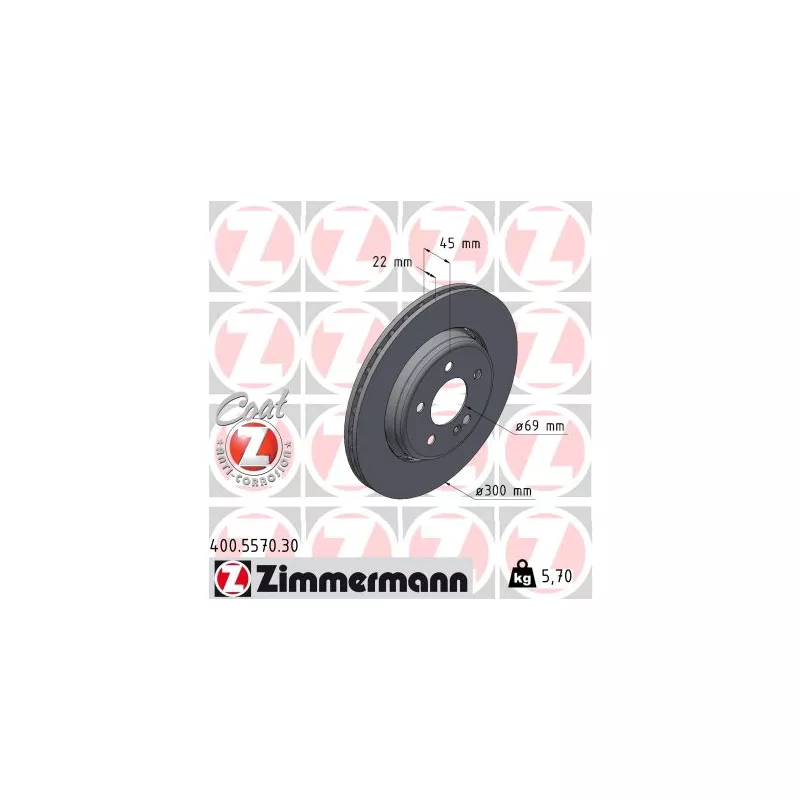 Jeu de 2 disques de frein arrière ZIMMERMANN 400.5570.30