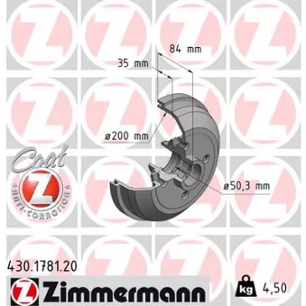Tambour de frein ZIMMERMANN 430.1781.00