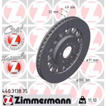 Disque de frein arrière droit ZIMMERMANN 440.3138.75