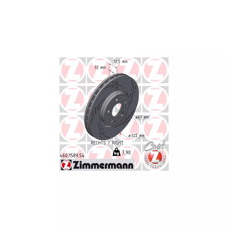 Disque de frein arrière gauche ZIMMERMANN 460.1589.54