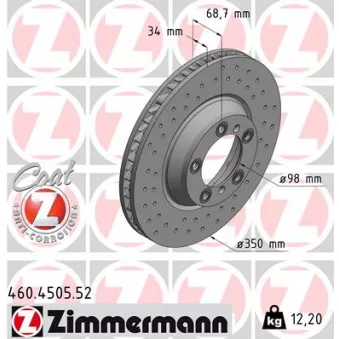 Disque de frein arrière droit ZIMMERMANN 460.4505.52