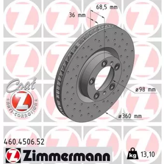 Disque de frein arrière gauche ZIMMERMANN 460.4506.52