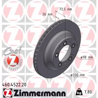 Jeu de 2 disques de frein arrière ZIMMERMANN 460.4522.20
