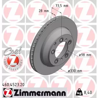 Jeu de 2 disques de frein arrière ZIMMERMANN 460.4523.20
