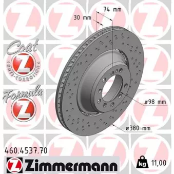 Disque de frein arrière droit ZIMMERMANN 460.4537.70