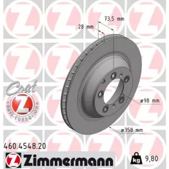Jeu de 2 disques de frein arrière ZIMMERMANN 460.4548.20