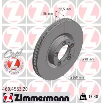 Disque de frein arrière gauche ZIMMERMANN 460.4553.20