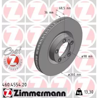 Disque de frein arrière droit ZIMMERMANN 460.4554.20