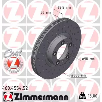 Disque de frein arrière droit ZIMMERMANN 460.4554.52