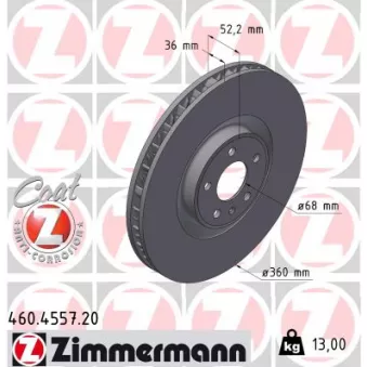 Disque de frein arrière gauche ZIMMERMANN 460.4557.20
