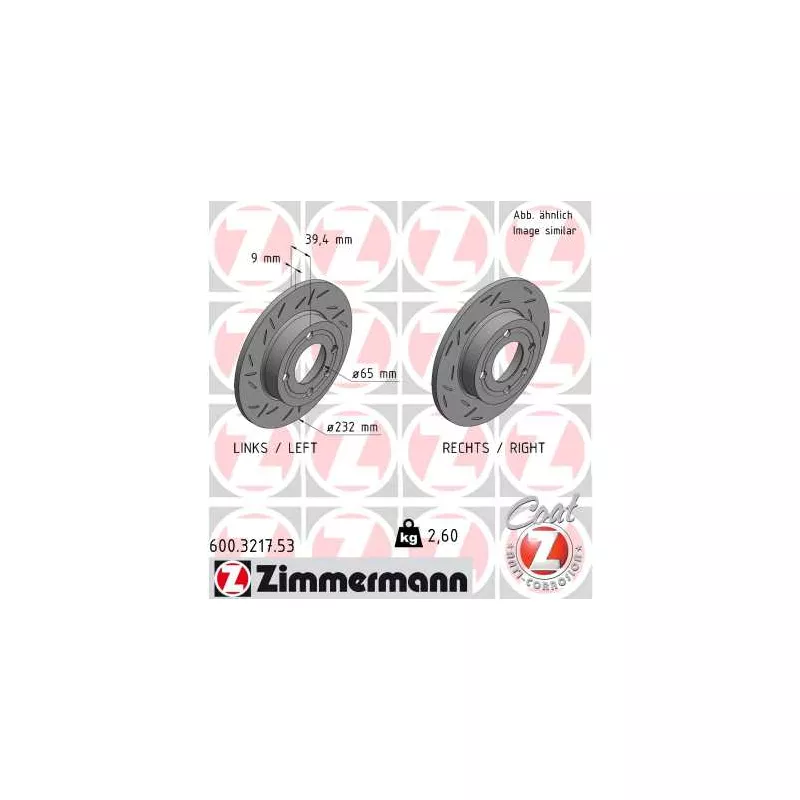 Jeu de 2 disques de frein arrière ZIMMERMANN 600.3217.53