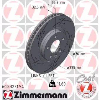 Disque de frein arrière gauche ZIMMERMANN 600.3231.54